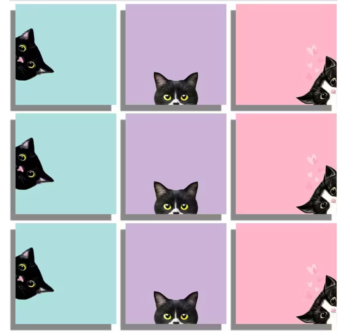 Black Cat Sticky Notes Set of 3  ( Baby blue - Pink - Purple )